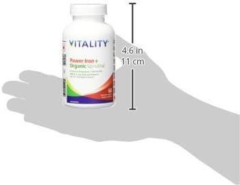 VITALITY Power Iron + Spirulina | 45mg Iron | Blood Builder | Iron Deficiency Support | Vegan | All Natural Supplement | Gentle on Stomach | Capsules… (60 Count (Pack of 1))
