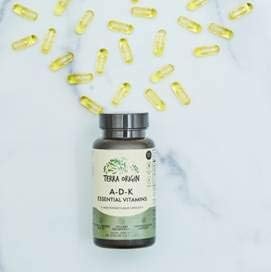 TERRA ORIGIN ADK Essential Vitamin Supplement | 60 Liquid Capsules | High Potency Vitamin A, D 5000 IU, K1 and K2 | Non GMO, Gluten Free, Vegan, Made in USA