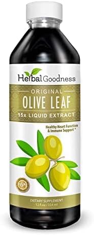 Herbal Goodness Olive Leaf Extract Liquid 12oz - Super Strength Formula, Supports Skin Health - Polyphenols Supplement - Non-GMO Polifenoles Suplementos (1 Bottle)