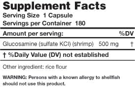 GlucoSulfate KCl 500mg | 180 Capsules | Glucosamine (Sulphate KCI) (Shrimp)