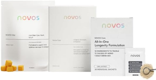 novos Core Vital Supplement Bundle | Daily Support for Skin, Energy, Mood, Gut, and Cognitive Wellness | 30 Servings + 120 Chews