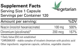 Chromium GTF 120 Vegetarian Capsules | Niacin 100mg, Chromium (Picolinate) 200mcg