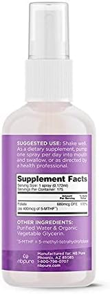 nbpure Methylfolate Vitamin B9 Spray Supplement, Liquid Folic Acid Spray, 1 oz