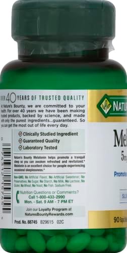 Nature's Bounty Melatonin, 100% Drug Free Sleep Aid, Dietary Supplement, Promotes Relaxation and Sleep Health, 5mg, 90 Softgels (Pack of 2)