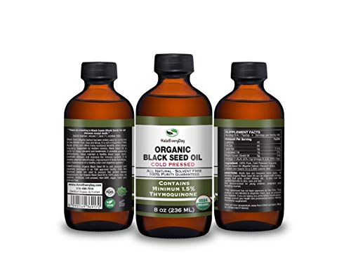 Organic Black Seed Oil - USDA Certified Cold Pressed Glass Bottle Over 1.5% Thymoquinone 3X strength Turkish Black Cumin Nigella Sativa non-GMO 100% Pure Blackseed Oil (32oz Glass (2X16) Bottle)