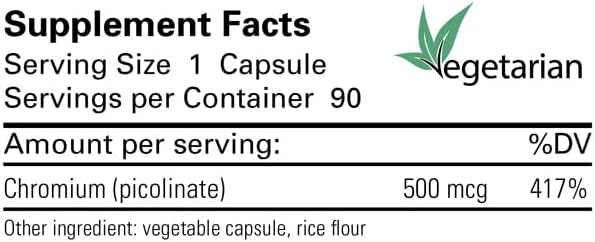 Chromium Picolinate 500mcg 60 Vegetarian Capsules