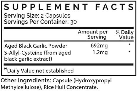 Aged Black Garlic Capsules - Garlic Pills - Less Odor - 60 Capsules - Allium Sativum Supplement - More Effective Than Allicin