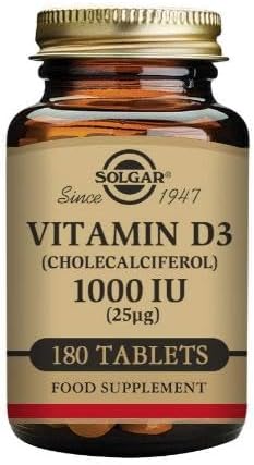 Solgar Vitamin D3 (Cholecalciferol) 25 mcg (1000 IU) - Helps Maintain Healthy Bones & Teeth - Immune System Support - Non-GMO, Gluten Free, Dairy Free, Kosher - Unflavored, 180 Count