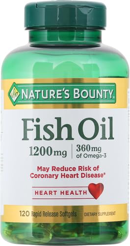 Nature's Bounty Fish Oil, Dietary Supplement, Omega 3, Supports Heart Health, 1200 Mg, 120 Rapid Release Softgels