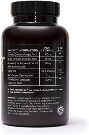 Watermans Allevi8 Curcumin Turmeric, Ginger, Frankincense, Vitamin D & Black Pepper Extract for Best Absorption - Daily Joint & Mental Health, Immune Health Support