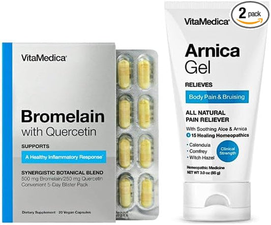 VitaMedica | Arnica Gel and Bromelain with Quercetin Bundle | Arnica Gel | Bromelain Blister Pack | Quercetin | Recovery Bundle | Plant Based | Made in USA