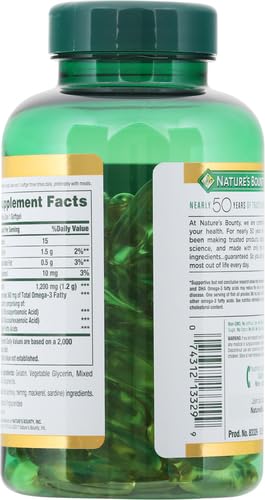 Nature's Bounty Fish Oil, Dietary Supplement, Omega 3, Supports Heart Health, 1200 Mg, 120 Rapid Release Softgels