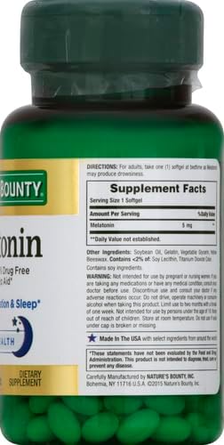Nature's Bounty Melatonin, 100% Drug Free Sleep Aid, Dietary Supplement, Promotes Relaxation and Sleep Health, 5mg, 90 Softgels (Pack of 2)