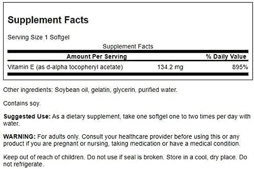 Swanson Natural Vitamin E - Natural Supplement Supporting Heart Health & Tissue Protection - Essential Nutrient Promoting Overall Health & Wellness 200 Iu (134.2 Milligrams) 250 Sgels