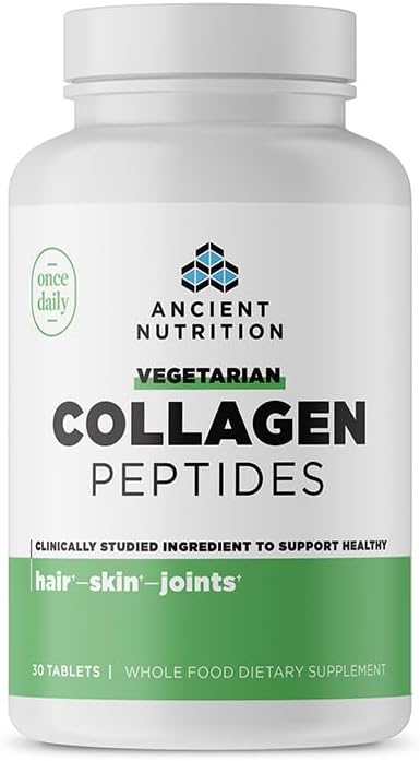 Ancient Nutrition Vegetarian Collagen Peptides, Collagen Peptides Tablets, Collagen with Prebiotics and Probiotics, Supports Healthy Skin, Hair, Joints, Digestion, Vegetarian Capsules, 30 Count