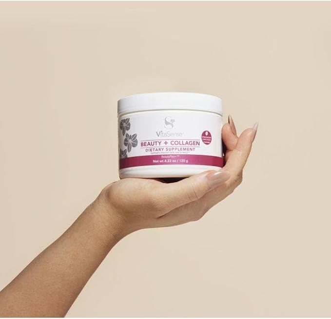 SeneGence VitaSense Beauty + Collagen Supplement Powder, 4.23 Oz, Supports Skin, Hair, and Nail Health with 2.5g Type 1 Marine Collagen, Low-Calorie Strawberry Lemonade Flavor