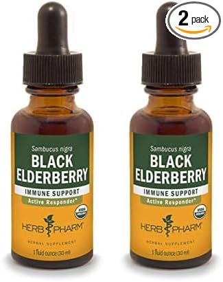 Herb Pharm Certified Organic Black Elderberry Liquid Extract for Immune System Support, Organic Cane Alcohol, 1 Oz (Pack of 2)