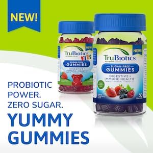 TruBiotics Probiotic Gummies with Prebiotics & Vitamin D3, Sugar-Free Gummy for Men & Women's Digestive & Immune Health, Supports Regularity & Helps Relieve Minor Abdominal Discomfort, 50 Gummies