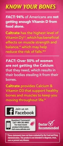 Caltrate 600 Plus D3 Calcium and Vitamin D Supplement Tablets, Bone Health Supplements for Adults - 60 Count (Pack of 4)