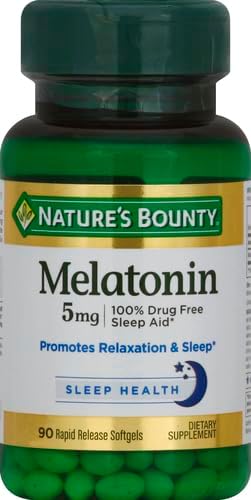 Nature's Bounty Melatonin, 100% Drug Free Sleep Aid, Dietary Supplement, Promotes Relaxation and Sleep Health, 5mg, 90 Softgels (Pack of 2)