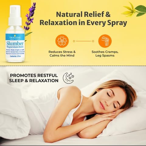 True Love Slumber Magnesium Boost | Essential Oil Aromatherapy Spray with Lavender & Chamomile | Pure Magnesium Spray for Feet | Magnesium & Trace Minerals for Relaxation & Mood Enhancement 2 fl Oz
