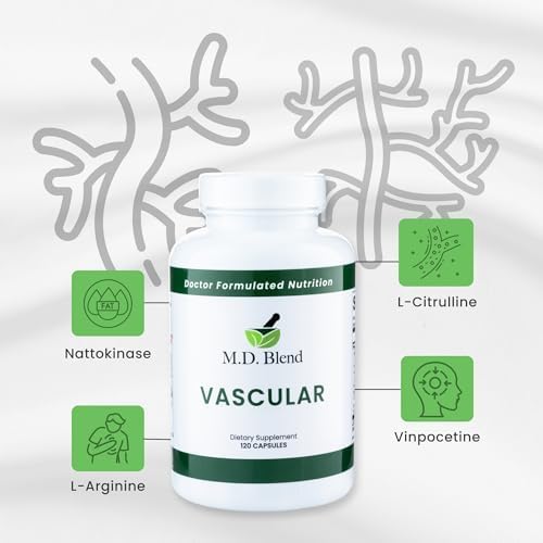 M.D. Vascular - Expert Formulated Supplement - Vascular & Overall Wellness Goals - Proper Flow, Numbers, Balance - Powerful Garlic, Ginger, L-Arginine, Pomegranate - 120 Capsules (Pack of 1)