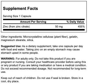 Swanson Zinc Citrate - Mineral Supplement Promoting Healthy Vision & Immune System Health - Natural Formula Supporting Overall Wellness - (60 Capsules, 50mg Each) (2 Pack)