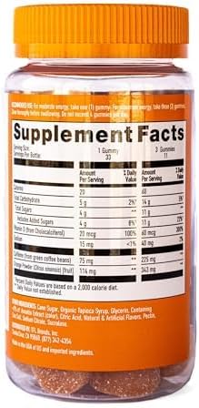GummiShot Energy Gummies, 2475mg of Plant-Based Caffeine Chews per Bottle, Long Lasting Energy Boosters, Valencia Orange (33ct), Pack of 3