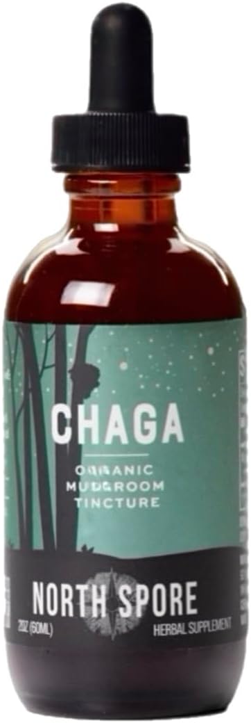 North Spore Chaga Mushroom Tincture | Energy & Wellness Boosting Supplement Drops | Adaptogenic Superfood | Dual Extract Organic Blend, 100% Fruiting Bodies | Non-GMO, Vegan - 2oz