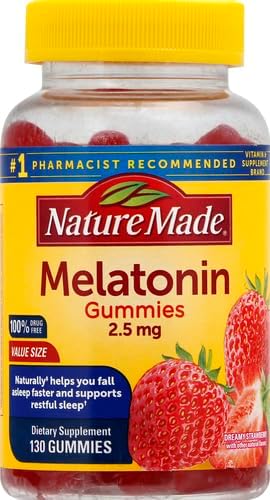 Nature Made Melatonin 2.5 mg Gummies, 100% Drug Free Sleep Aid for Adults, 130 Gummies, 130 Day Supply (Pack of 2)