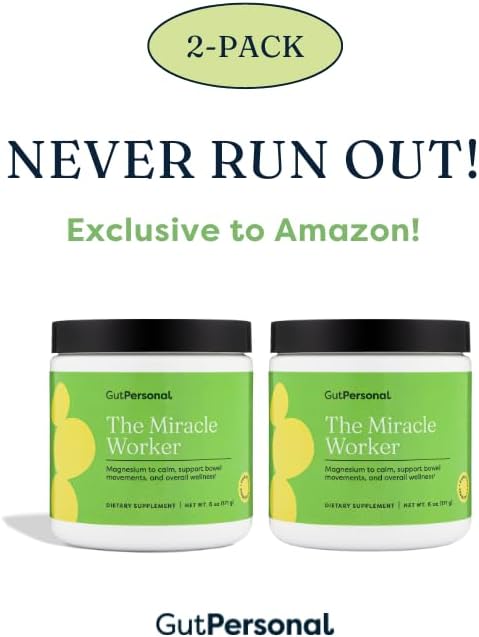 The Miracle Worker Magnesium Powder Supplement: Reduce Stress and Improve Sleep Quality and Regularity While Easing Muscle Cramps, Strawberry Flavor, 60 Servings Total, 2 Pack