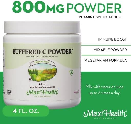 Maxi Health Buffered Vitamin C Powder - High Potency - 800 mg - Immune Health - 4 Ounces - Kosher