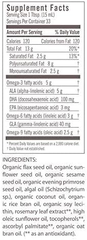 Flora - Udo's Oil DHA 3-6-9 Blend - Vegetarian Eye & Brain Health Supplement - Omega-3 & Omega-6 - Contains Sunflower & Flax Seed Oil - Kosher & Organic - Keep Chilled - 17 fl. oz.