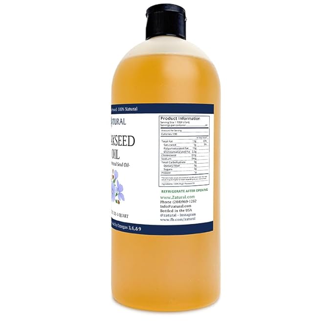 Zatural Flaxseed Oil Organically Grown 100% Pure Cold Pressed Omega Rich Fatty Acids 32oz