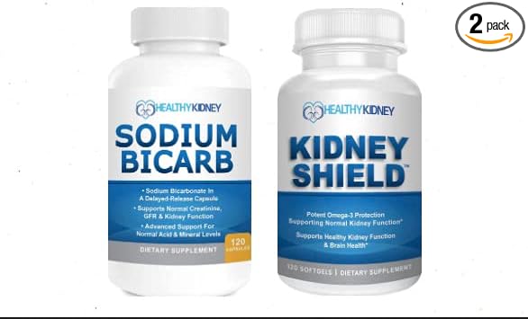 Kidney Shield Omega-3 Fish Oil & Sodium Bicarb 2 Pack Bundle Support Normal Kidney Function & Acid Levels