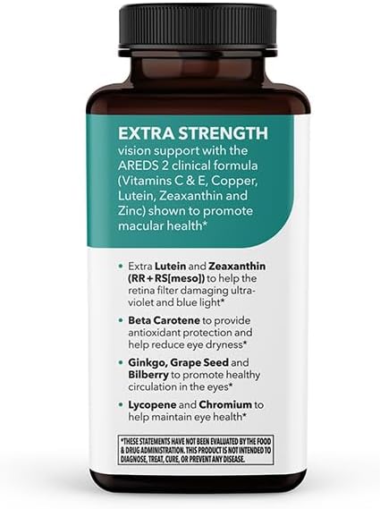 Visibili-T Extra Strength with AREDS 2 Formula - Vitamin Supplement for Eye Health & Vision Support - Lutein, Zeaxanthin, Chromium, Carrot, Bilberry, Grape Seed Extract & Ginkgo Biloba - 60 Capsules