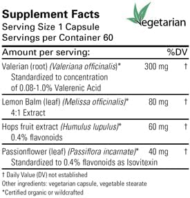 Karuna Health Sleep Formula | 60 Vegetarian Capsules | Valerian (Root) 300mg, Lemon Balm (Leaf) 80mg, Hops Fruit Extract 60mg, Passionflower (Leaf) 40mg