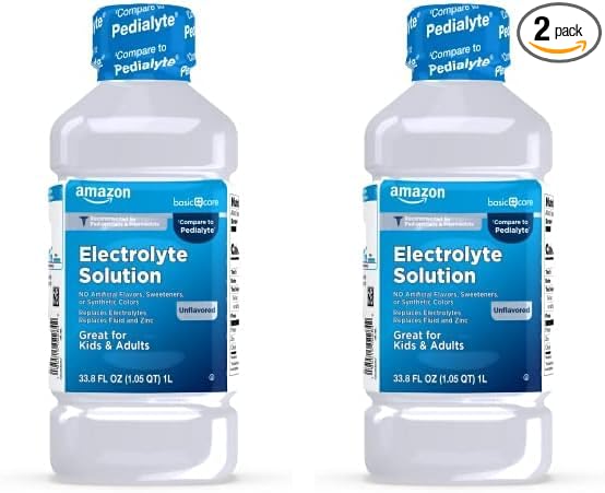 Amazon Basic Care Oral Electrolyte Solution, Unflavored, 33.8 Fl Oz (Pack of 2)