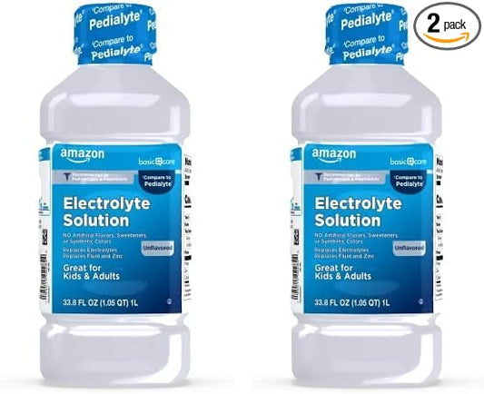 Amazon Basic Care Oral Electrolyte Solution, Unflavored, 33.8 Fl Oz (Pack of 2)