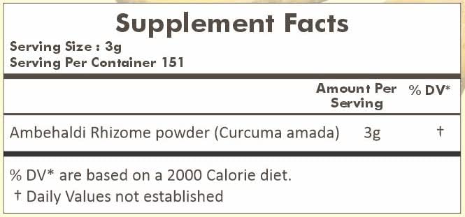 HERBAL HILLS Ambehaldi Powder Turmeric Powder/Amba Haldi/Curcuma Amada/Curcuma Longa/Turmeric Curcumin | 16 Oz (454 GMS)