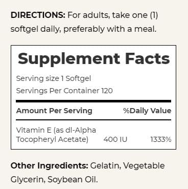 Nature's Bounty E-400 IU Pure dI-Alpha Softgels, 120 Count