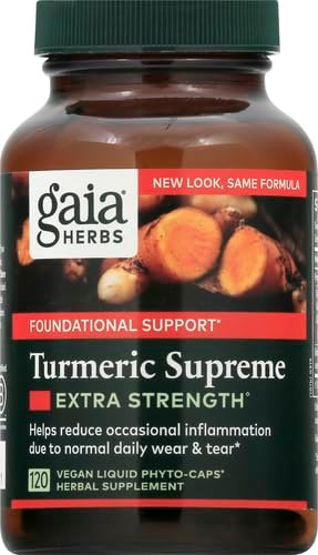 Gaia Herbs Turmeric Supreme Extra Strength - Supports Occasional Swelling from Normal Wear & Tear - with Turmeric Curcumin & Black Pepper - 120 Vegan Liquid Phyto-Capsules (Up to 120-Day Supply)