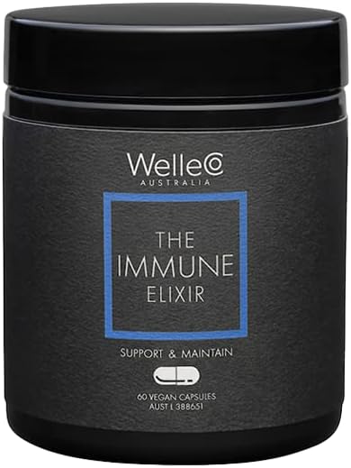 WelleCo The Immune Elixir Immune Support Supplement with Vitamin C, Zinc, Elderberry, Astragalus, B Vitamins & Reishi Mushroom for Immunity, Fatigue, Overall Wellness, Gluten Free & Vegan, 60 Capsules