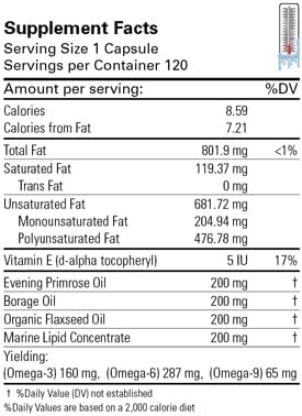 OmegaMAXX | 120 Gelatin softgel Capsules | Omega-3,6,9 | 160mg | 287 mg | 65 mg | Evening Primrose | Borage | Organic Flaxseed | Marine Lipid Concentrate | 200mg
