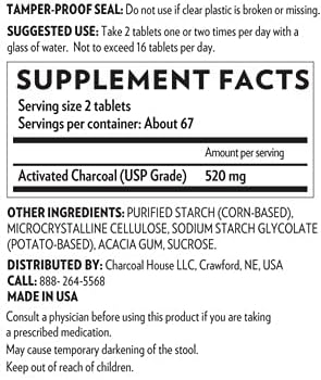 Chewable Activated Charcoal Tablets for Adults | Natural, Vegan, Non-GMO & Gluten Free | for Teeth, Stomach, Gas & Nausea | USP Food Grade | 135 ct.