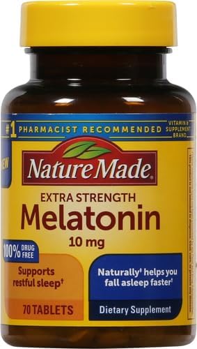 Nature Made Melatonin 10mg Maximum Strength Tablets, 100% Drug Free Sleep Aid for Adults, 70 Count, 70 Day Supply (Pack of 2)