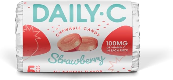 Chewable Vitamin C Strawberry Chewable Candy | 100MG of Vitamin C in Each Piece | Brought to You by Iconic Candy (Strawberry, 5.3oz Peg Bag)