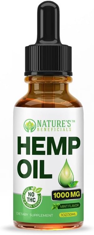 NATURE'S BENEFICIALS Organic Hemp Oil Extract Drops, 1000mg - Omega Fatty Acids 3 6 9, Non-GMO Ultra-Pure CO2 Extracted