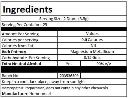 Magnesium Metallicum Homeopathy Pellets (Pills) in 30C Potency, Pack of 2