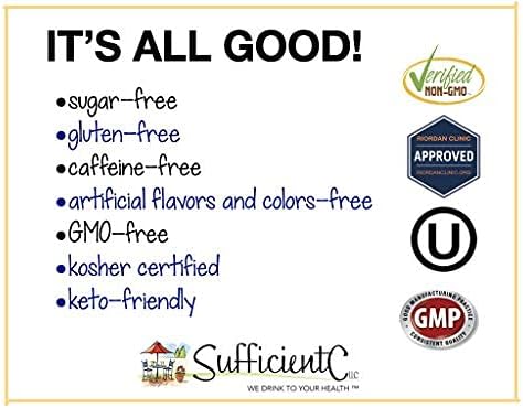 Sufficient-C High Dose Non-GMO Vitamin C Lemon Peach Immune-Ade Drink Mix, Convenient 125 Gram Size w/L-lysine, Bromelain & a Premium 96% Pure Green Tea Extract - Stomach Friendly, Adrenal Supportive